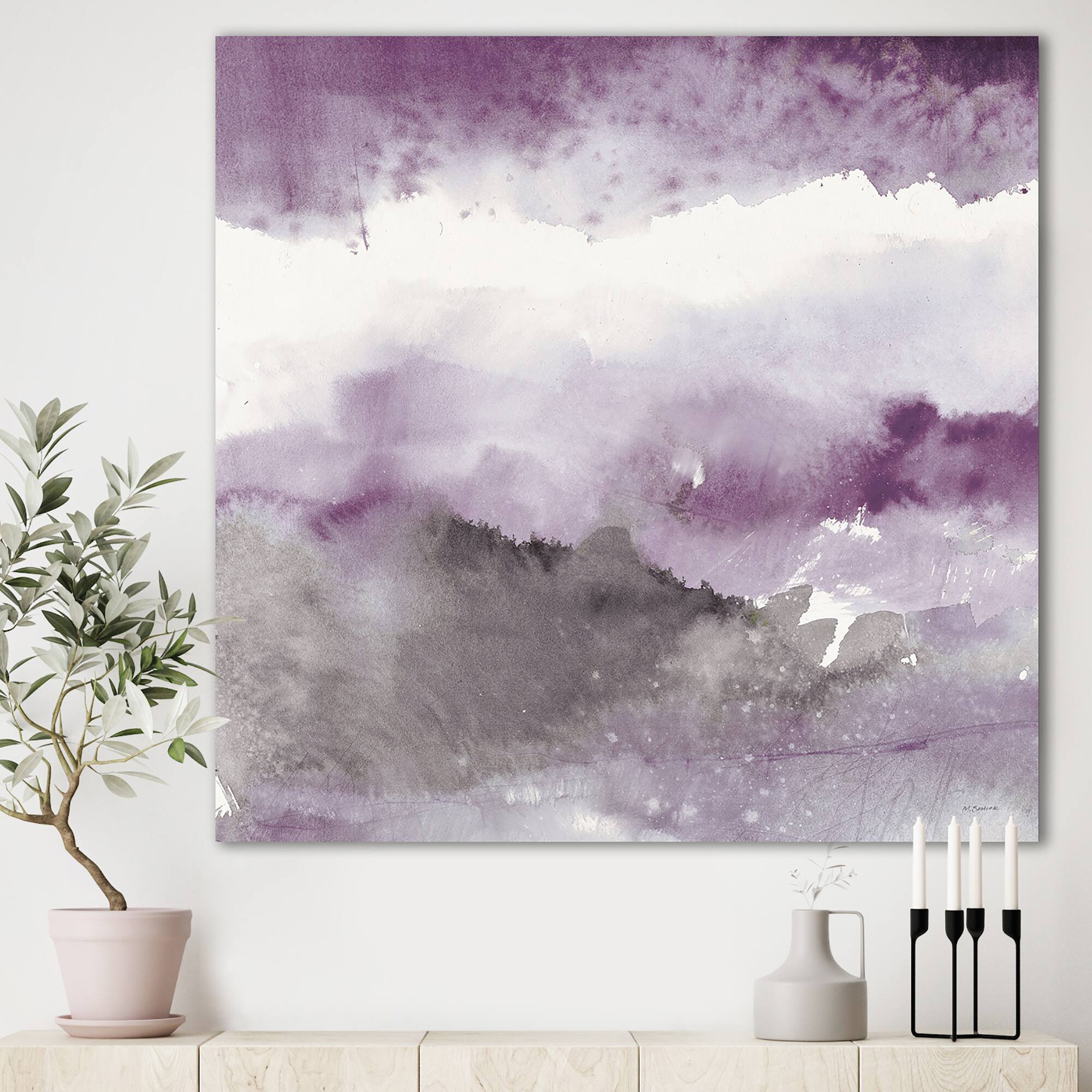 Designart - Midnight at the Lake III Amethyst and Grey